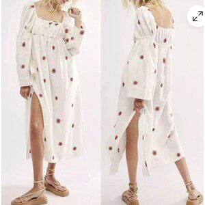 NEW Free People Emory Embroidered white Long Bell Sleeve Maxi Dress